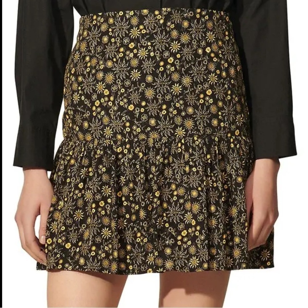 Whimsigoth Sandro Cerise Flowers Sun Witchy Skirt